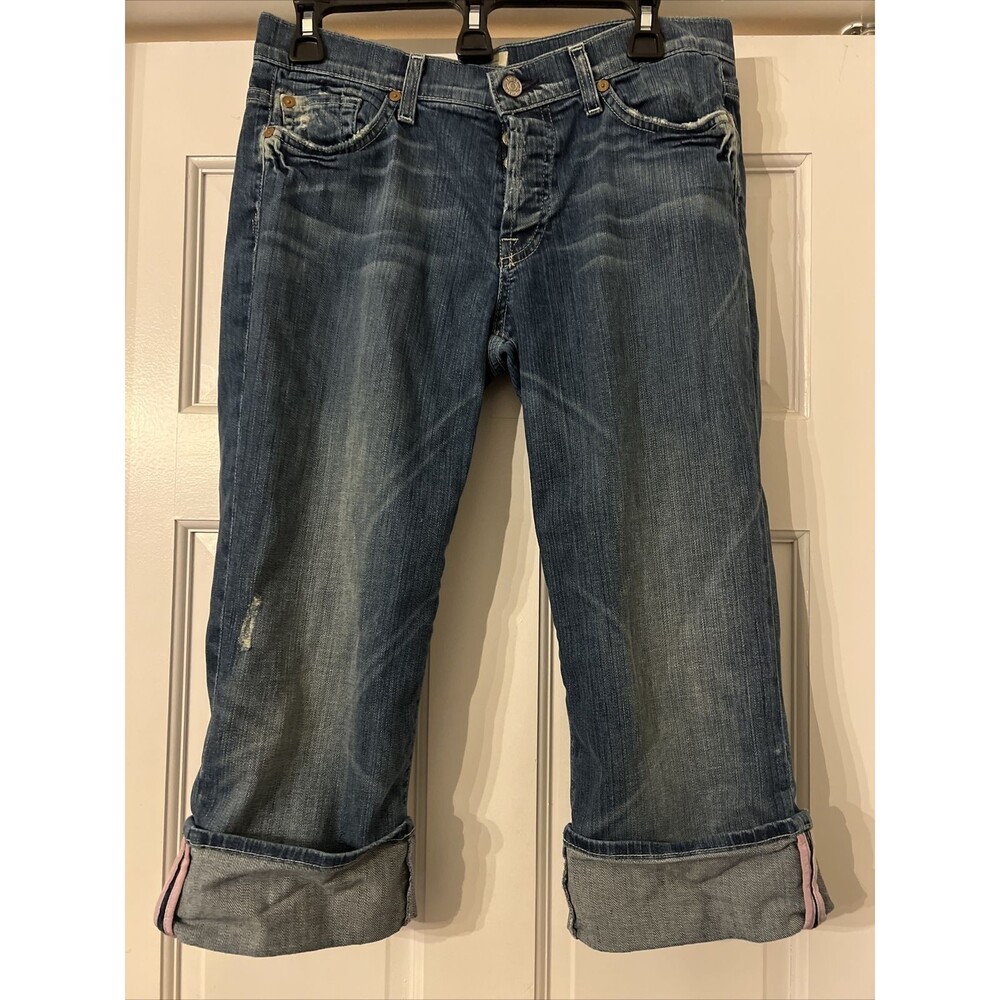 7 For All Mankind Womens Button-Fly Jeans Capris Sz 29 Low Rise Distressed